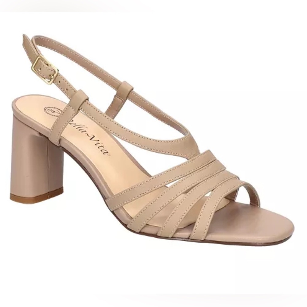 NWOB Bella Vita Tan Stripy Leather Sandal, The Gretta  Heel